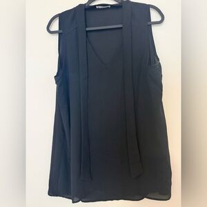 Chic Black Sleeveless Blouse with tie neck